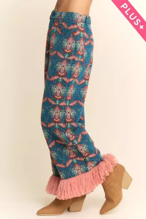 wholesale clothing plus fringe seam detail jacquard pants davi & dani