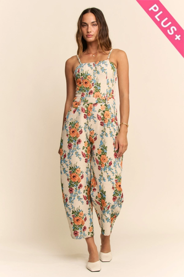 wholesale clothing plus floral jumpsuit spaghetti square neckline davi & dani