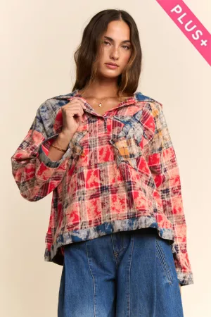 wholesale clothing plus air-spray tie dye patchwork hoodie pull top davi & dani