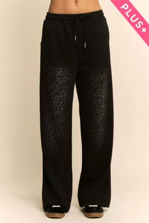wholesale clothing plus leopard fade wide leg sparkle sweatpants davi & dani