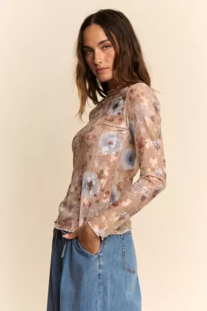wholesale clothing floral sheer long sleeve mesh top davi & dani