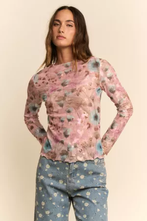 wholesale clothing floral sheer long sleeve mesh top davi & dani