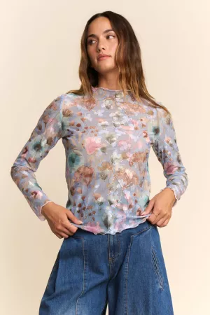 wholesale clothing floral sheer long sleeve mesh top davi & dani