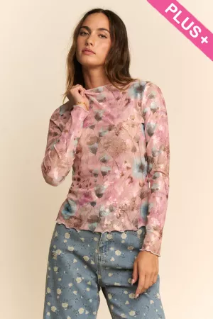 wholesale clothing plus floral sheer long sleeve mesh top davi & dani