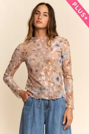 wholesale clothing plus floral sheer long sleeve mesh top davi & dani
