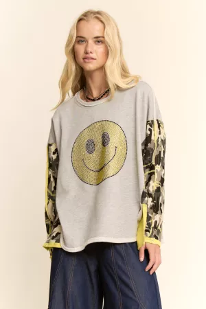 wholesale clothing rhinestones knit jacquard sleeves pullover top davi & dani