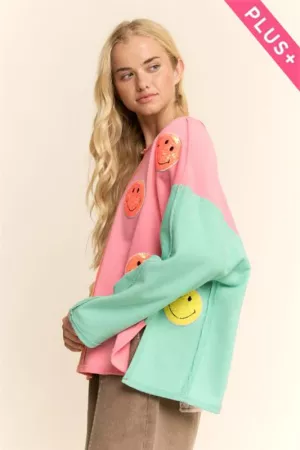 wholesale clothing plus sequins smily face patch pullover top davi & dani