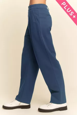 wholesale clothing plus woman straight fit high waist wide leg pocket trousers davi & dani