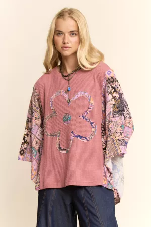 wholesale clothing batwing kimono sleeve stone peace patchwork top davi & dani