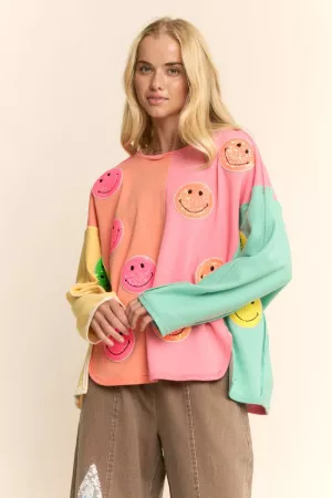 wholesale clothing sequins smily face patched knit pullover top davi & dani