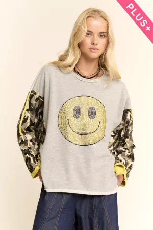 wholesale clothing plus rhinestones knit jacquard sleeves pullover top davi & dani