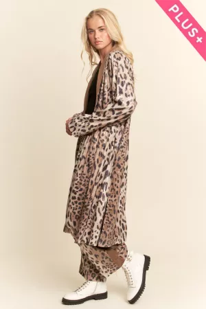 wholesale clothing plus leopard sequins suede collared duster jacket davi & dani