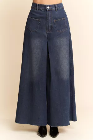 wholesale clothing patch pocket wide leg culotte denim pants jeans davi & dani