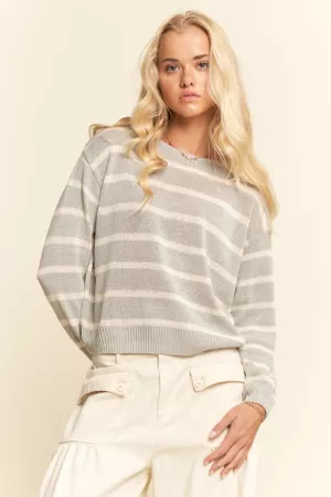 wholesale clothing striped crew neck knit sweater davi & dani