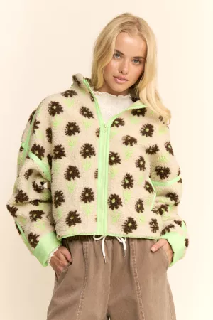 wholesale clothing faux teddy fur flower contrast binding jacket davi & dani