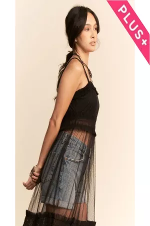 wholesale clothing plus mesh strap short sleeve lace sheer maxi dress davi & dani