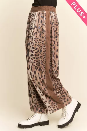 wholesale clothing plus leopard sequins suede waistband barrel pants davi & dani
