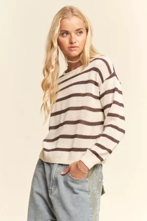 wholesale clothing striped crew neck knit sweater davi & dani