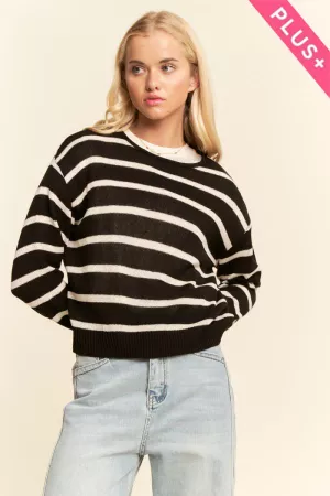 wholesale clothing plus striped crew neck knit sweater davi & dani
