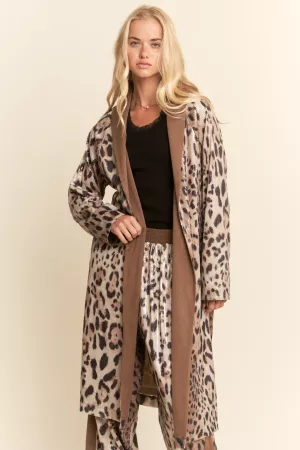 wholesale clothing leopard sequins faux suede collared duster jacket davi & dani