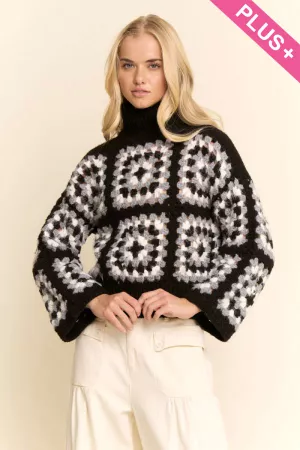wholesale clothing plus granny square cropped turtleneck sweater top davi & dani