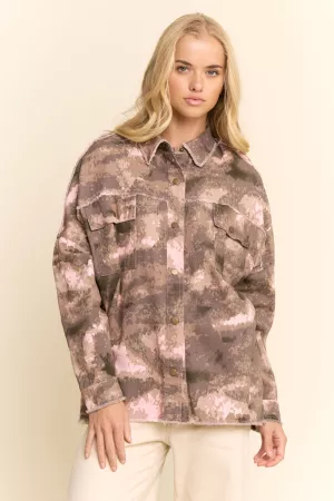 wholesale clothing camo print brushed twill shacket davi & dani