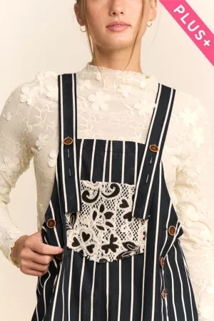 wholesale clothing plus strip denim crochet pocket loose fit overall davi & dani