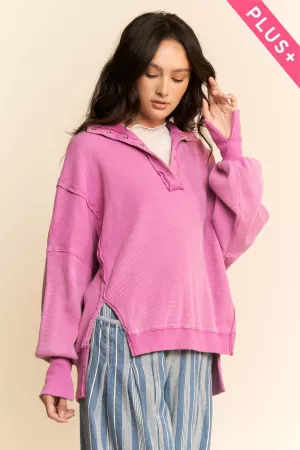 wholesale clothing plus garment washed heavy button henley top davi & dani