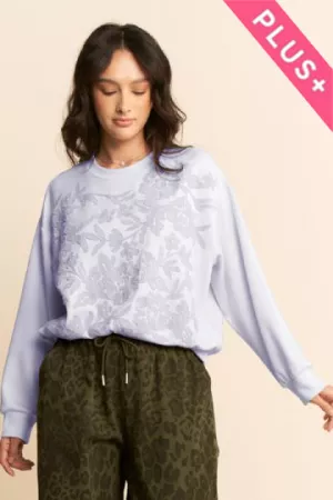wholesale clothing plus sheer floral embroidery on self sweatshirt davi & dani