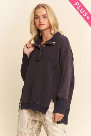 wholesale clothing plus garment washed heavy button henley top davi & dani