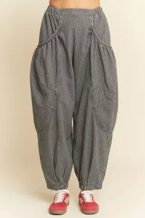 wholesale clothing striped denim draped barrel jogger pants davi & dani