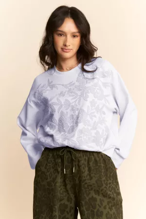 wholesale clothing sheer floral front embroidery on self sweatshirt davi & dani