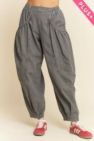 wholesale clothing plus striped denim draped barrel jogger pants davi & dani