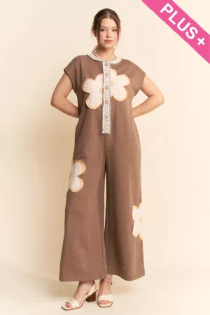 wholesale clothing plus flower patchwork french terry jumpsuit davi & dani