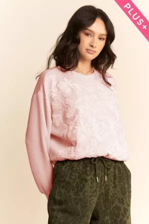 wholesale clothing plus sheer floral embroidery on self sweatshirt davi & dani