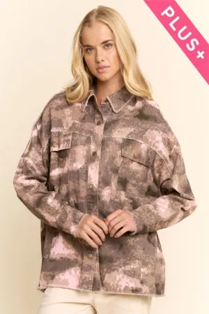 wholesale clothing plus camo print brushed twill shacket davi & dani