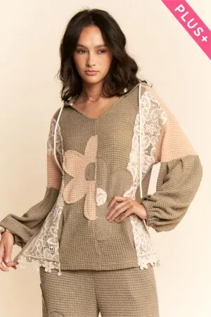 wholesale clothing plus hoodie oversized knnit top with flower patch davi & dani