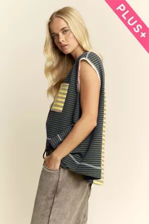 wholesale clothing plus striped colorblock sleeveless vest top davi & dani
