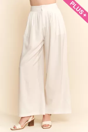 wholesale clothing plus solid back pocket shirring wide leg pants davi & dani
