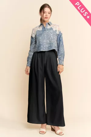 wholesale clothing plus solid back pocket shirring wide leg pants davi & dani