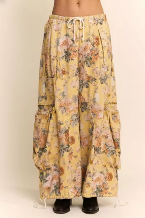 wholesale clothing flower printed denim waist dropped pockets pant davi & dani