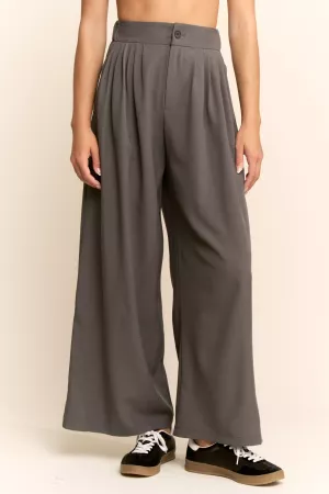 wholesale clothing solid back pocket shirring detail wide leg pants davi & dani
