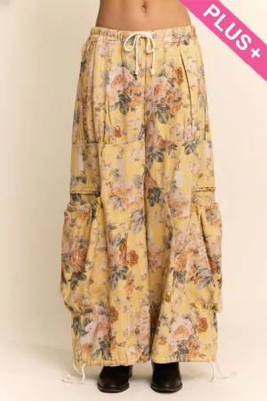 wholesale clothing plus flower printed waist dropped pockets pant davi & dani