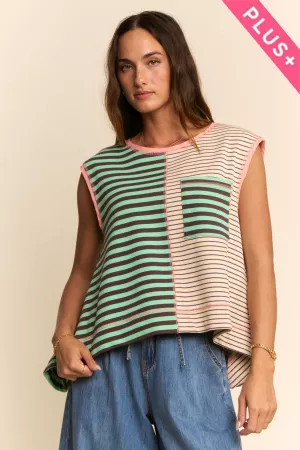wholesale clothing plus striped colorblock sleeveless vest top davi & dani