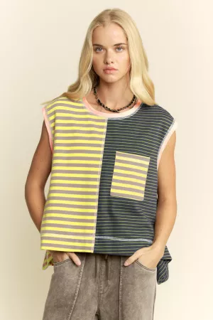 wholesale clothing striped colorblock sleeveless vest top davi & dani