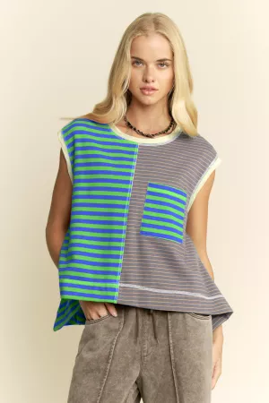 wholesale clothing striped colorblock sleeveless vest top davi & dani