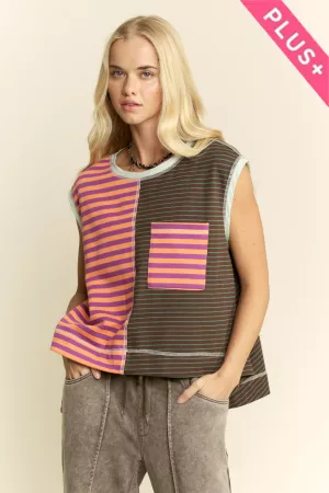 wholesale clothing plus striped colorblock sleeveless vest top davi & dani