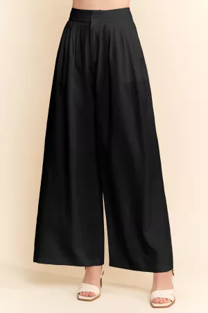 wholesale clothing solid back pocket shirring detail wide leg pants davi & dani