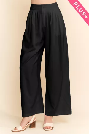 wholesale clothing plus solid back pocket shirring wide leg pants davi & dani