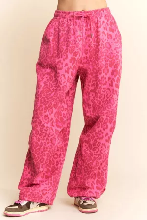 wholesale clothing hot pink leopard mesh cargo joggers davi & dani